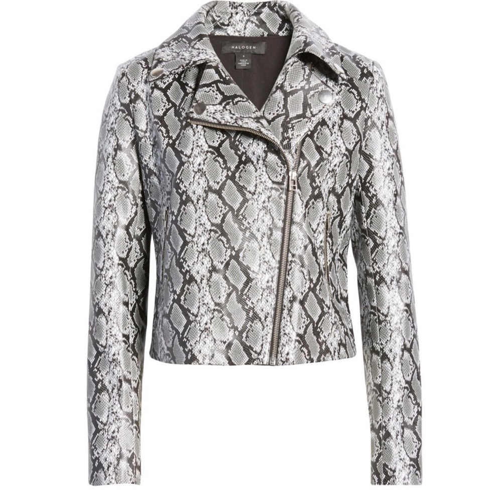 Halogen Snakeskin Print Faux Leather Moto Jacket S